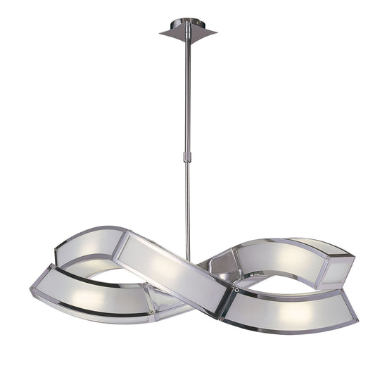 Duna GU10 Rectangular Pendant 2 Arm 6 Light L1/SGU10, Polished Chrome/White Acrylic, CFL Lamps INCLUDED by Mantra