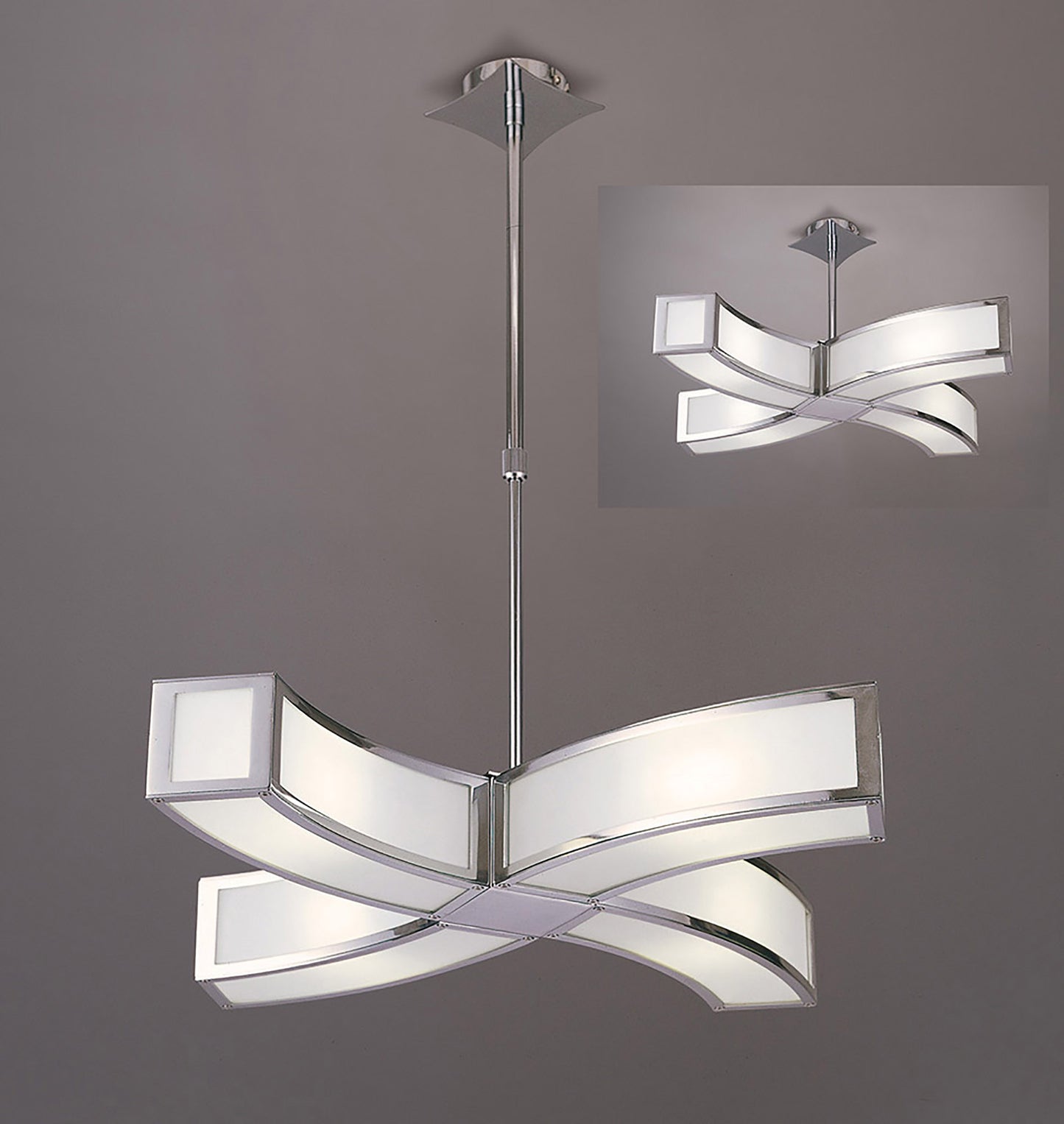 Duna GU10 Pendant 4 Light L1/SGU10 Curved, Polished Chrome/White Acrylic, CFL Lamps INCLUDED by Mantra