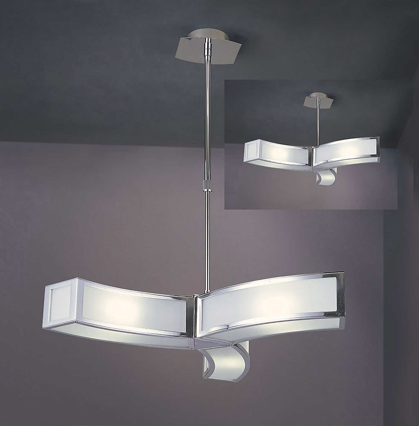 Duna GU10 Pendant 3 Light L1/SGU10, Polished Chrome/White Acrylic, CFL Lamps INCLUDED by Mantra