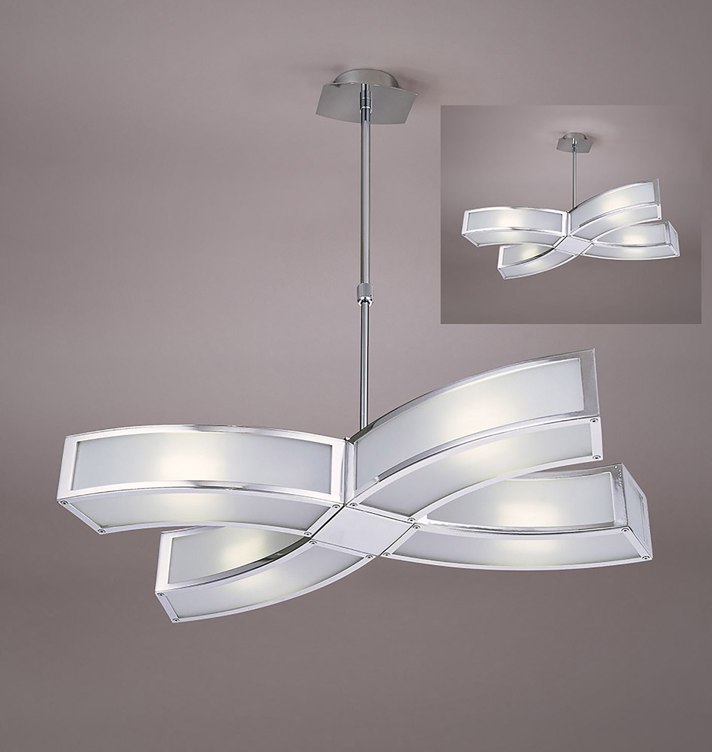 Duna GU10 Pendant 4 Light L1/SGU10, Polished Chrome/White Acrylic, CFL Lamps INCLUDED by Mantra