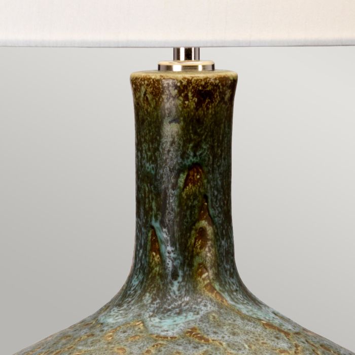 Eden Park 1 Light Table Lamp - Green, Turquoise and Gold with Cream Shade