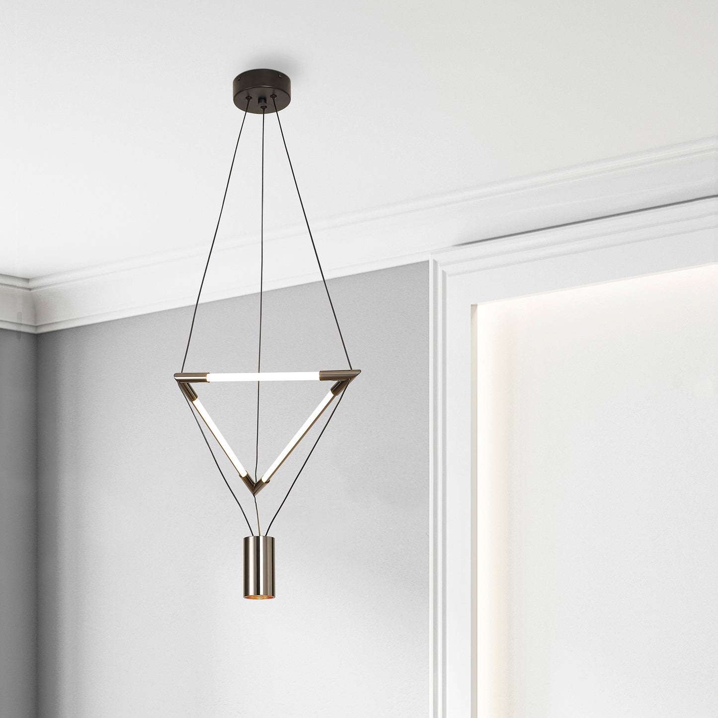 Electra Large Pendant 7W + 25W LED, 3000K, 2500lm, Black / Black Chrome / White Acrylic, 3yrs Warranty by Mantra