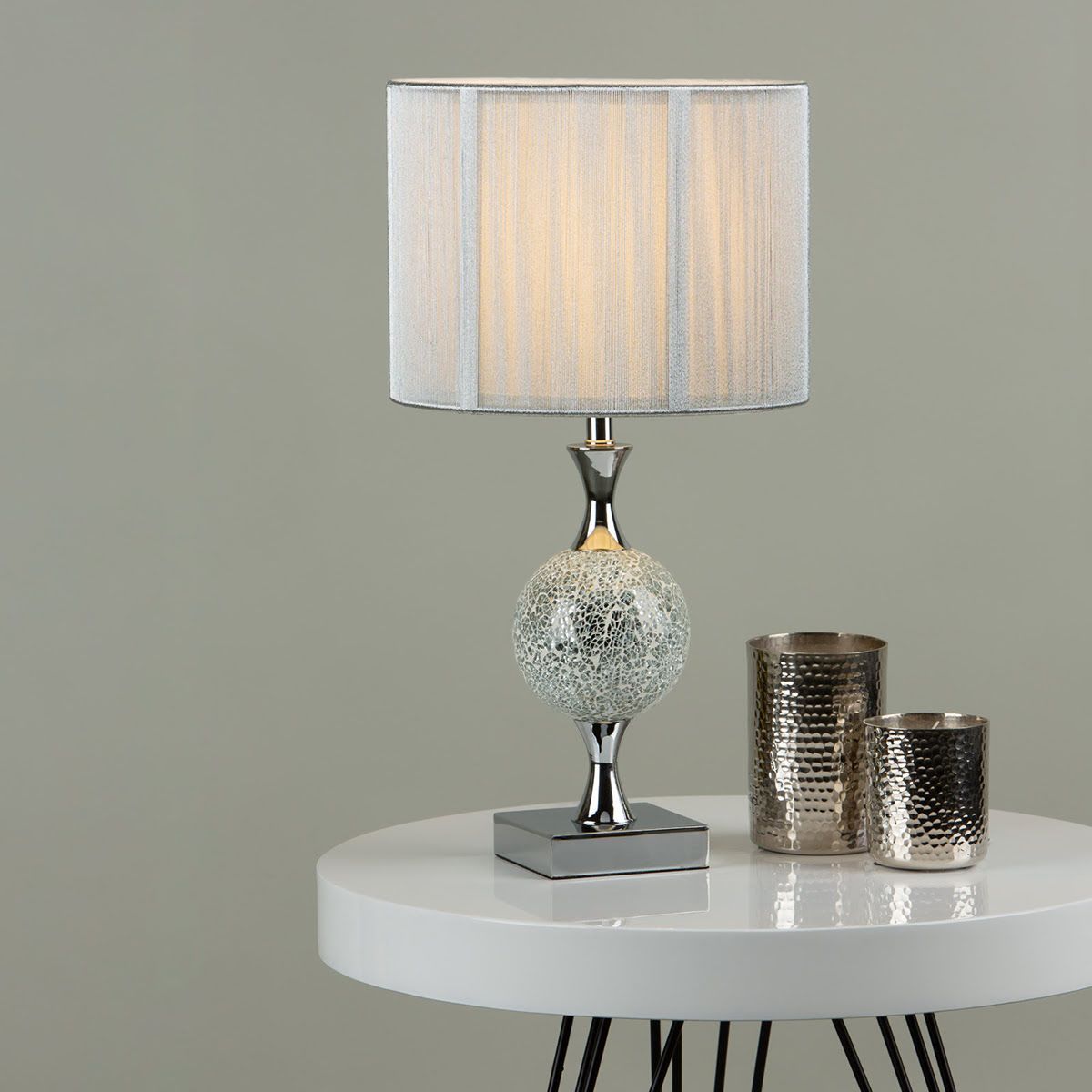 Elsa Table Lamp Polished Chrome Silver Mosaic With Shade