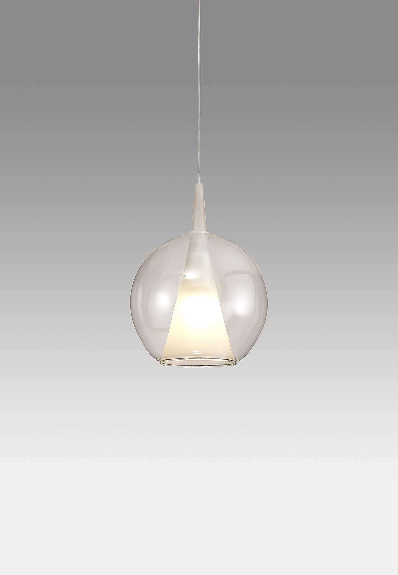 Elsa Assembly Pendant (WITHOUT PLATE) With Round Shade, 1 Light E27, Clear Glass With Frosted Inner Cone by Mantra