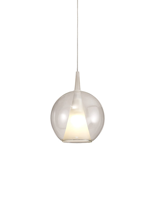 Elsa Assembly Pendant (WITHOUT PLATE) With Round Shade, 1 Light E27, Clear Glass With Frosted Inner Cone by Mantra