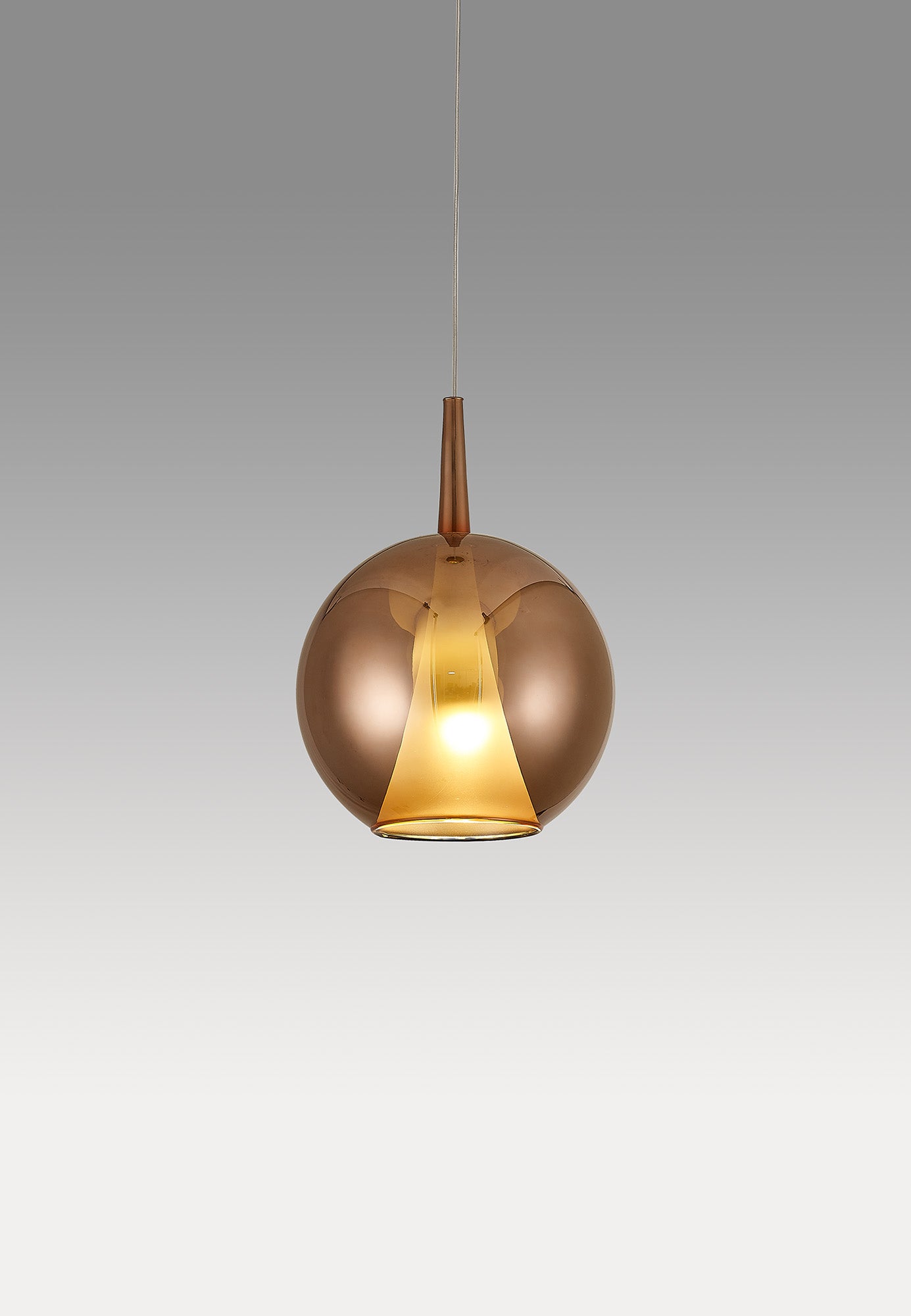 Elsa Assembly Pendant (WITHOUT PLATE) With Round Shade, 1 Light E27, Copper Glass With Frosted Inner Cone by Mantra