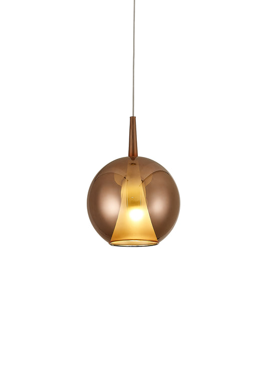 Elsa Assembly Pendant (WITHOUT PLATE) With Round Shade, 1 Light E27, Copper Glass With Frosted Inner Cone by Mantra