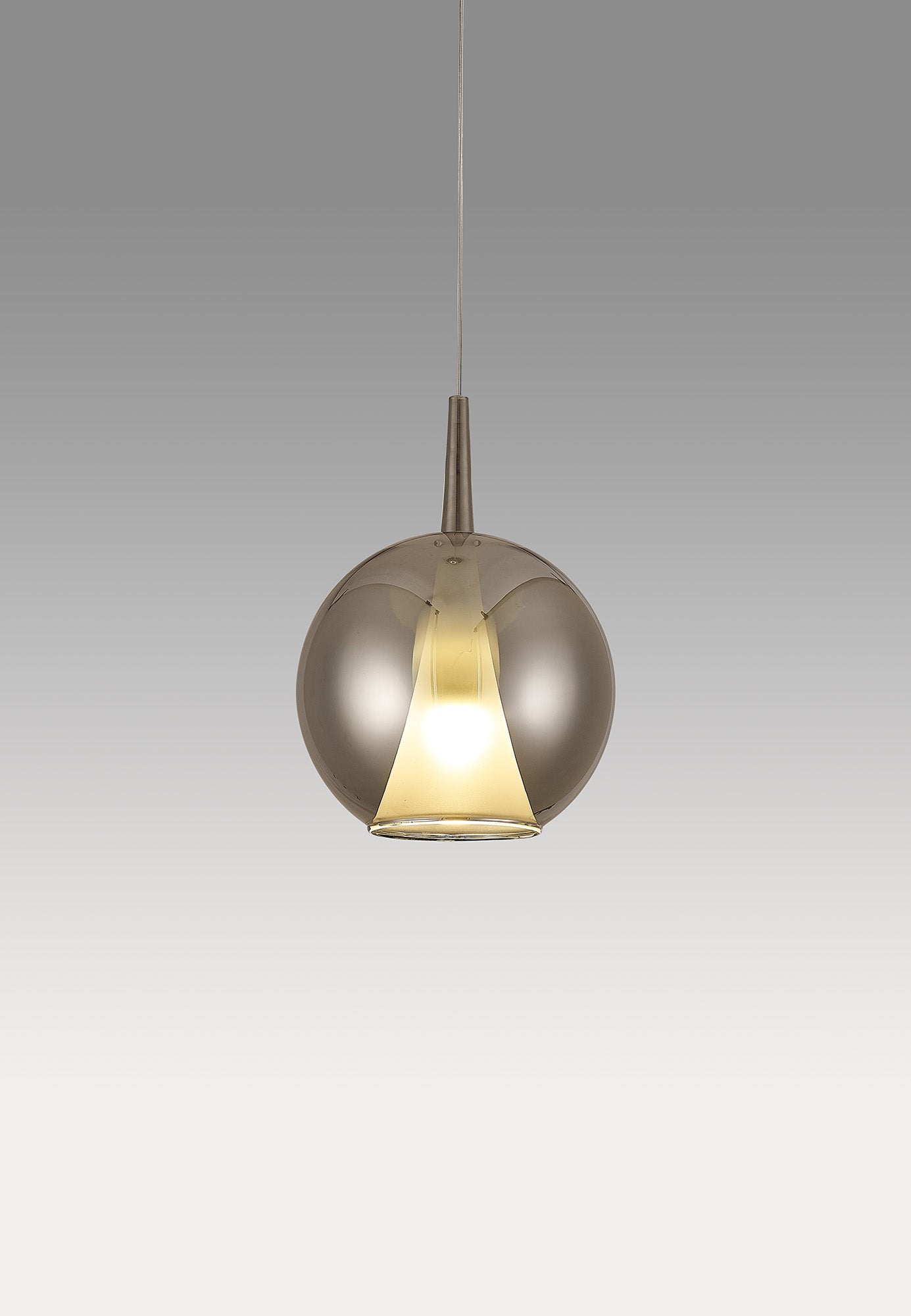 Elsa Assembly Pendant (WITHOUT PLATE) With Round Shade, 1 Light E27, Chrome Glass With Frosted Inner Cone by Mantra