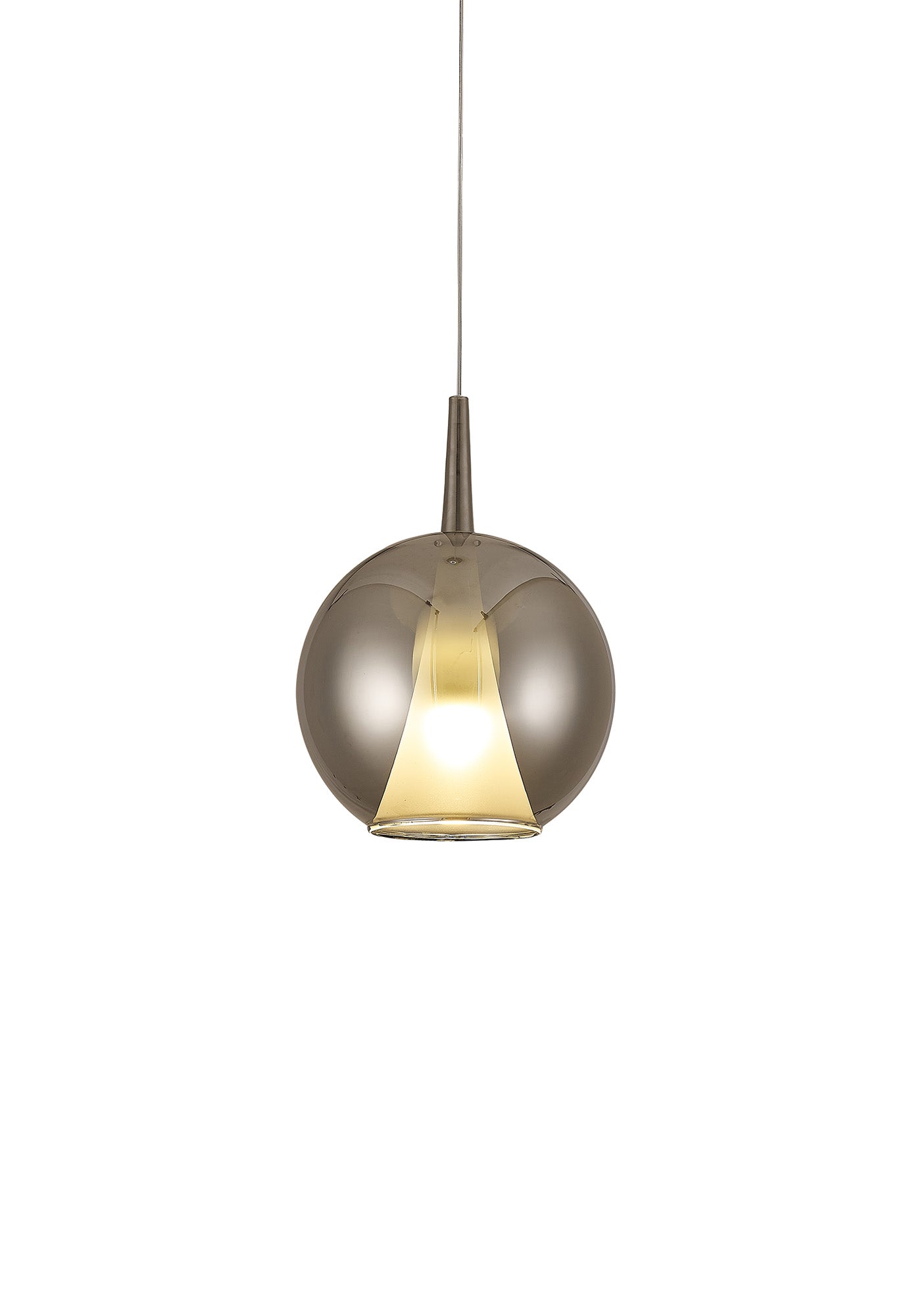 Elsa Assembly Pendant (WITHOUT PLATE) With Round Shade, 1 Light E27, Chrome Glass With Frosted Inner Cone by Mantra