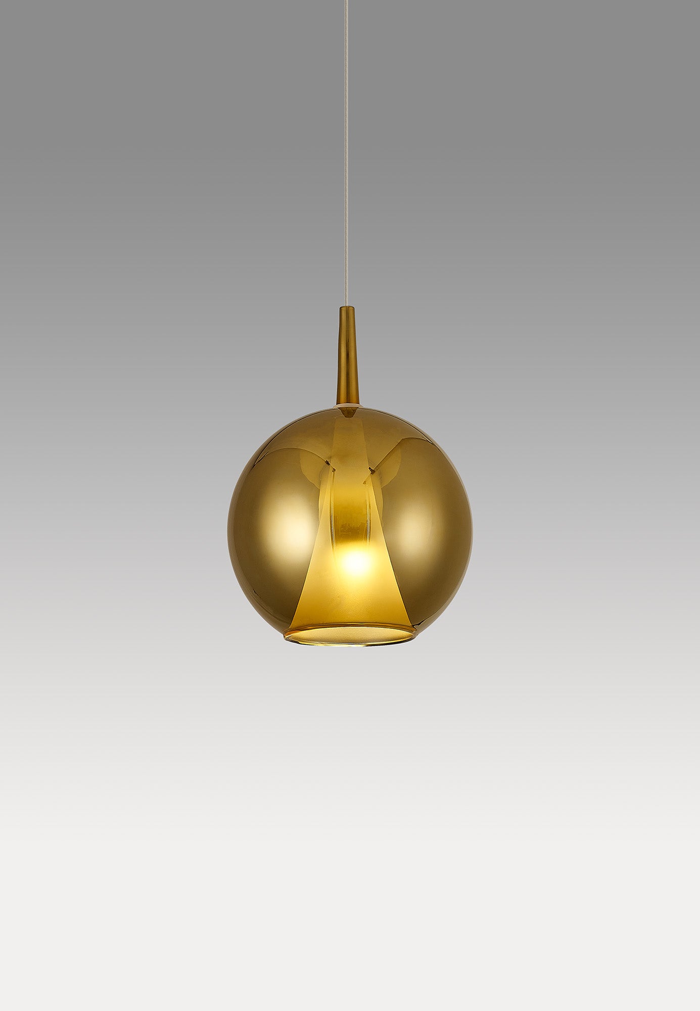 Elsa Assembly Pendant (WITHOUT PLATE) With Round Shade, 1 Light E27, Gold Glass With Frosted Inner Cone by Mantra