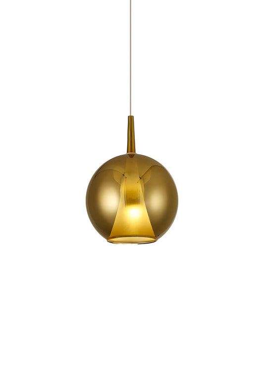 Elsa Assembly Pendant (WITHOUT PLATE) With Round Shade, 1 Light E27, Gold Glass With Frosted Inner Cone by Mantra