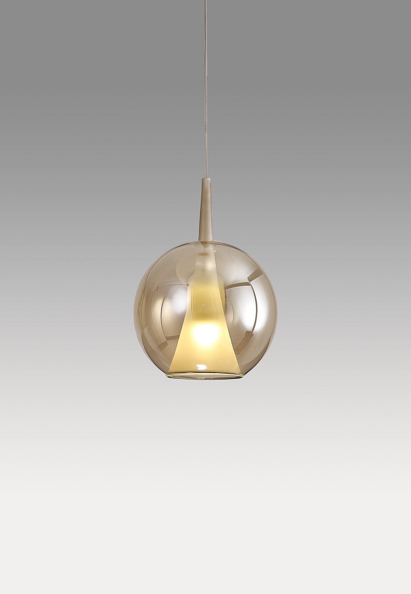 Elsa Assembly Pendant (WITHOUT PLATE) With Round Shade, 1 Light E27, Bronze Glass With Frosted Inner Cone by Mantra