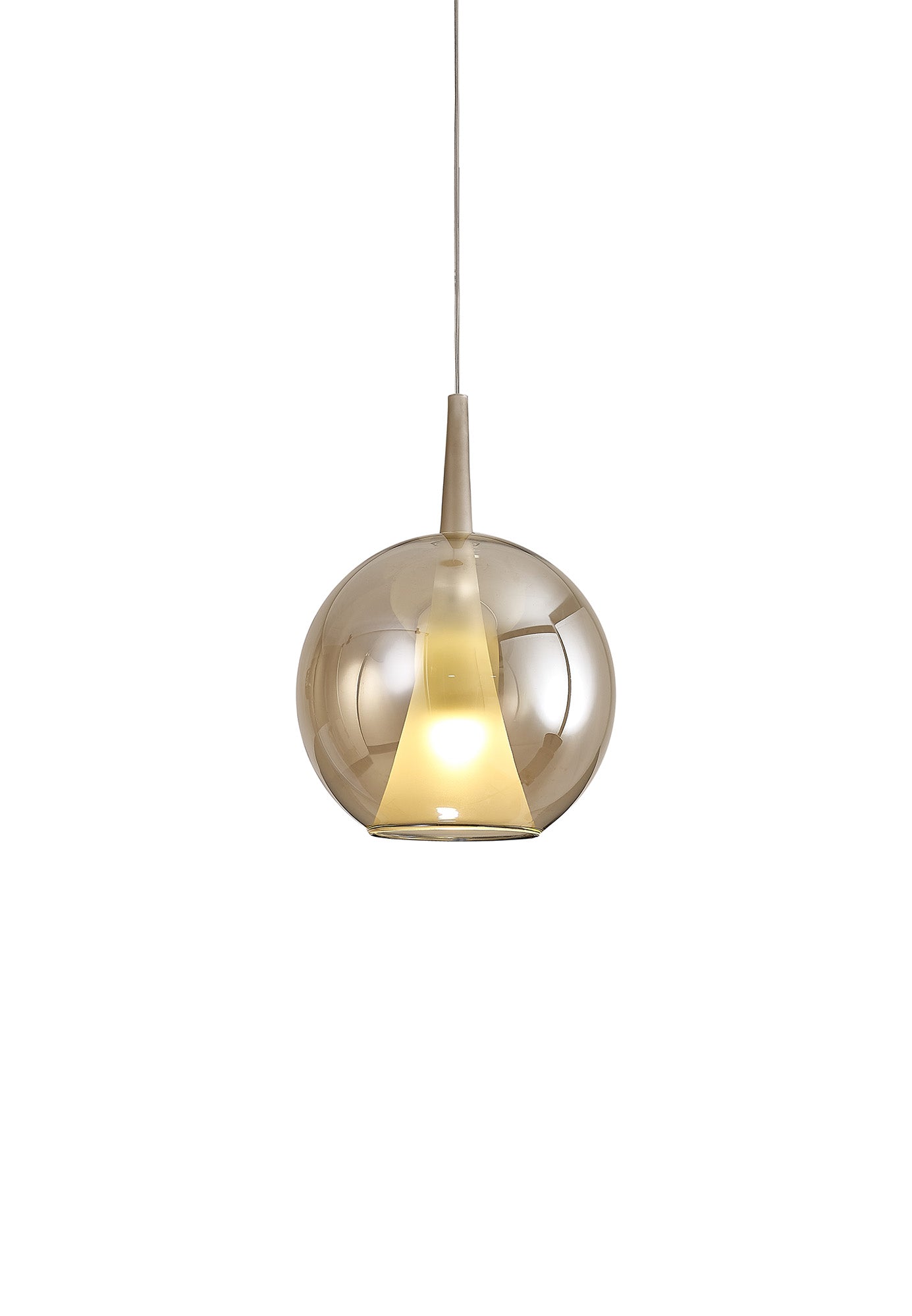 Elsa Assembly Pendant (WITHOUT PLATE) With Round Shade, 1 Light E27, Bronze Glass With Frosted Inner Cone by Mantra