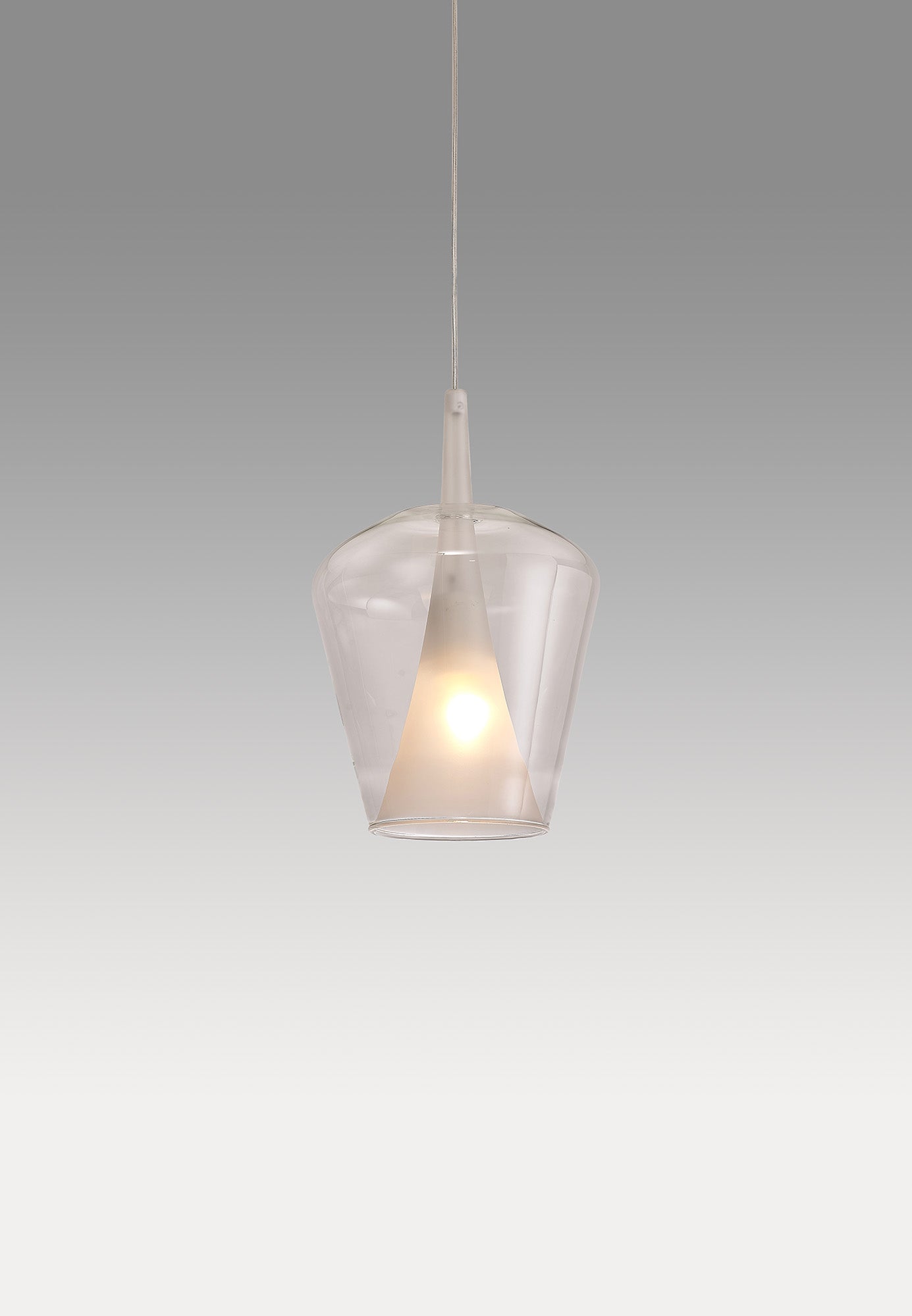 Elsa Assembly Pendant (WITHOUT PLATE) With Inverted Bell Shade, 1 Light E27, Clear Glass With Frosted Inner Cone by Mantra