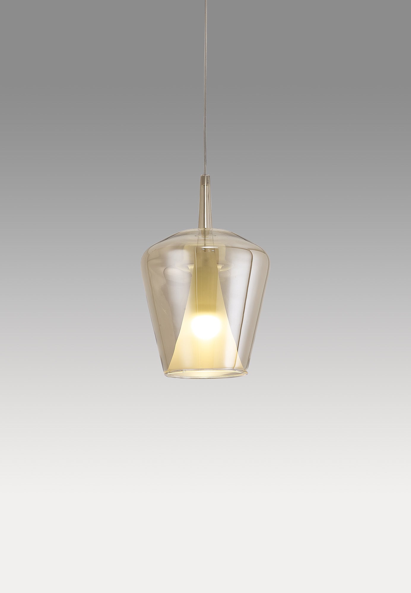 Elsa Assembly Pendant (WITHOUT PLATE) With Inverted Bell Shade, 1 Light E27, Bronze Glass With Frosted Inner Cone by Mantra