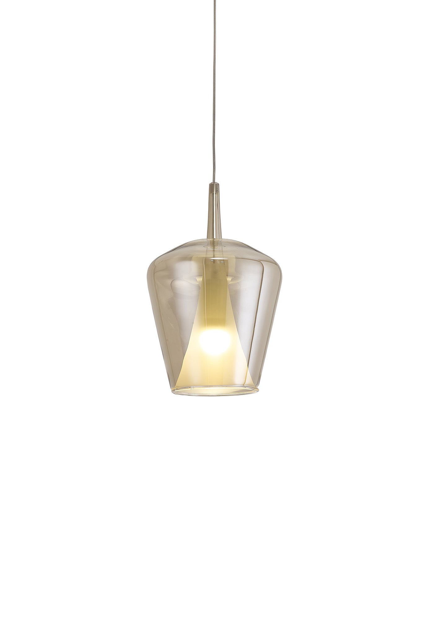 Elsa Assembly Pendant (WITHOUT PLATE) With Inverted Bell Shade, 1 Light E27, Bronze Glass With Frosted Inner Cone by Mantra