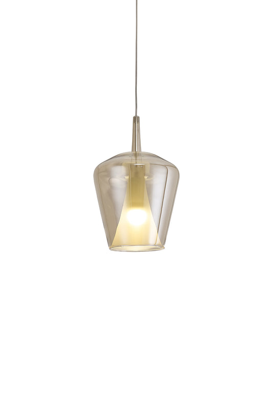 Elsa Assembly Pendant (WITHOUT PLATE) With Inverted Bell Shade, 1 Light E27, Bronze Glass With Frosted Inner Cone by Mantra