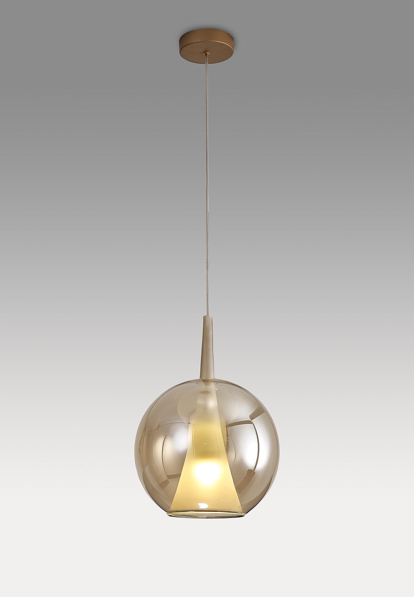 Elsa Pendant With Round Shade, 1 Light E27, Bronze Glass With Frosted Inner Cone by Mantra