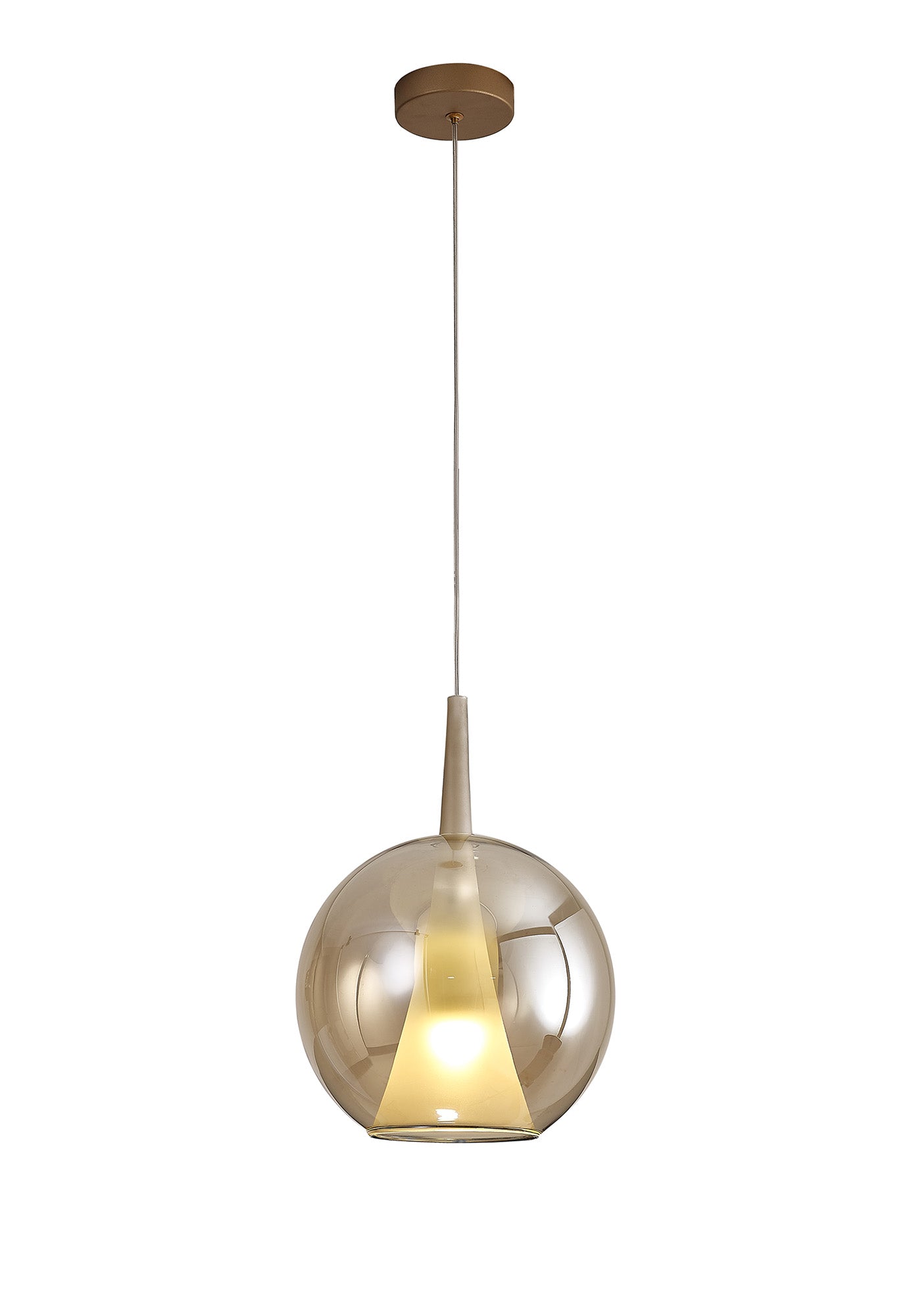 Elsa Pendant With Round Shade, 1 Light E27, Bronze Glass With Frosted Inner Cone by Mantra