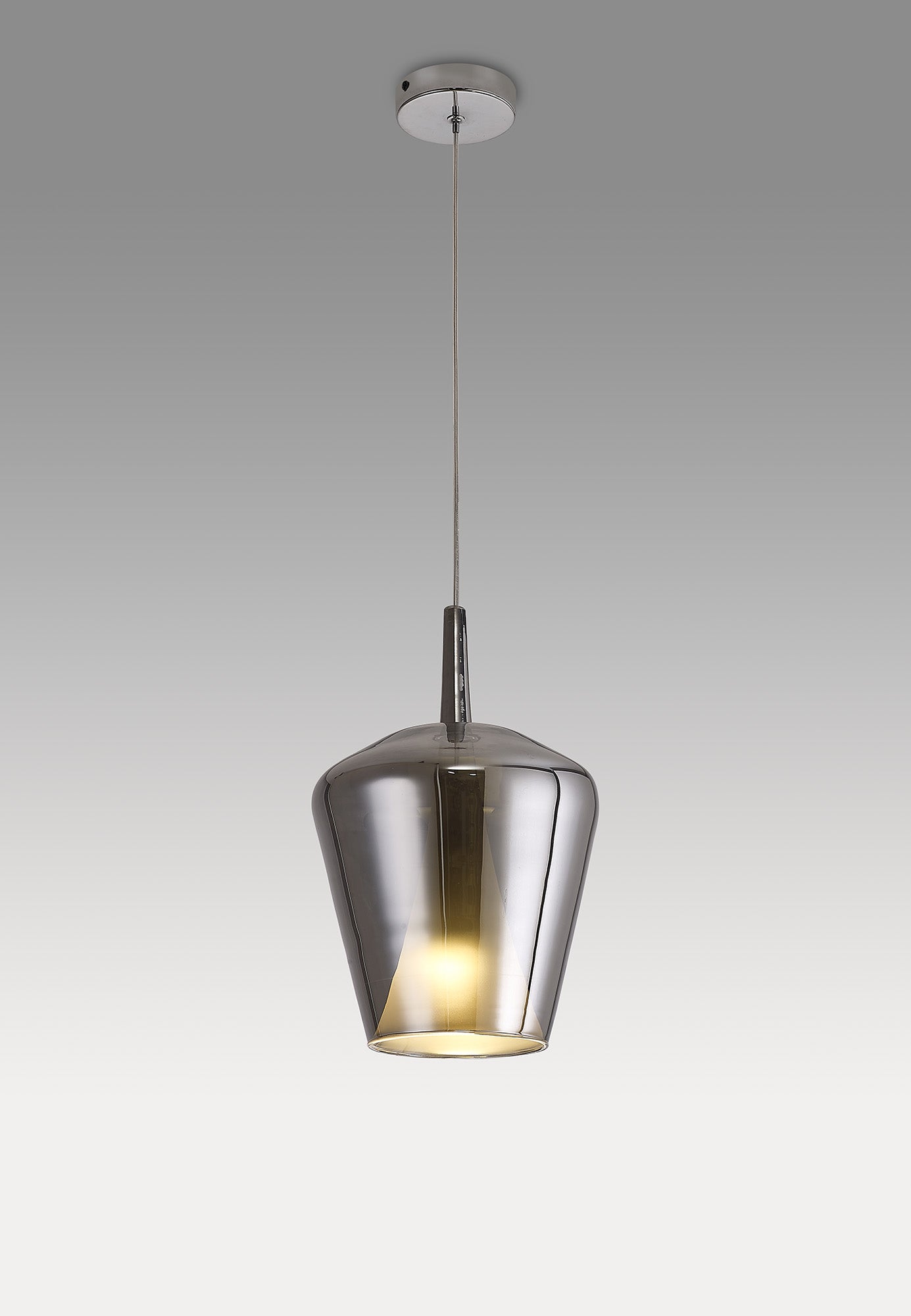 Elsa Pendant With Inverted Bell Shade, 1 Light E27, Chrome Glass With Frosted Inner Cone by Mantra