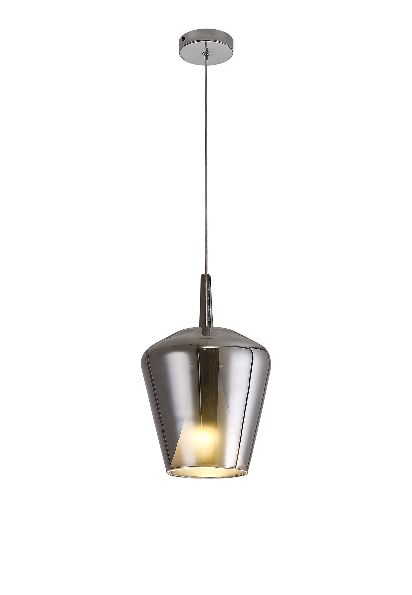 Elsa Pendant With Inverted Bell Shade, 1 Light E27, Chrome Glass With Frosted Inner Cone by Mantra