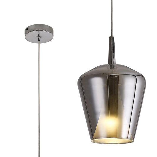 Elsa Pendant With Inverted Bell Shade, 1 Light E27, Chrome Glass With Frosted Inner Cone by Mantra