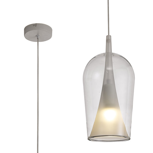 Elsa Pendant With Champagne Glass Shade, 1 Light E27, Clear Glass With Frosted Inner Cone by Mantra