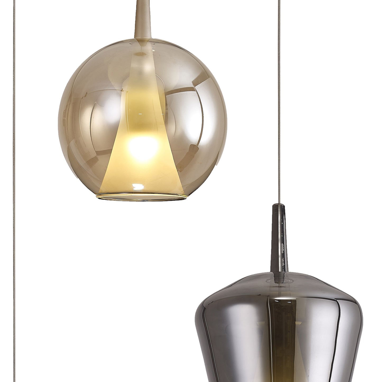 Elsa Pendant With Mixed Shades, 3 Light E27, Clear/Chrome/Bronze Glass With Frosted Inner Cone, Gold Frame by Mantra