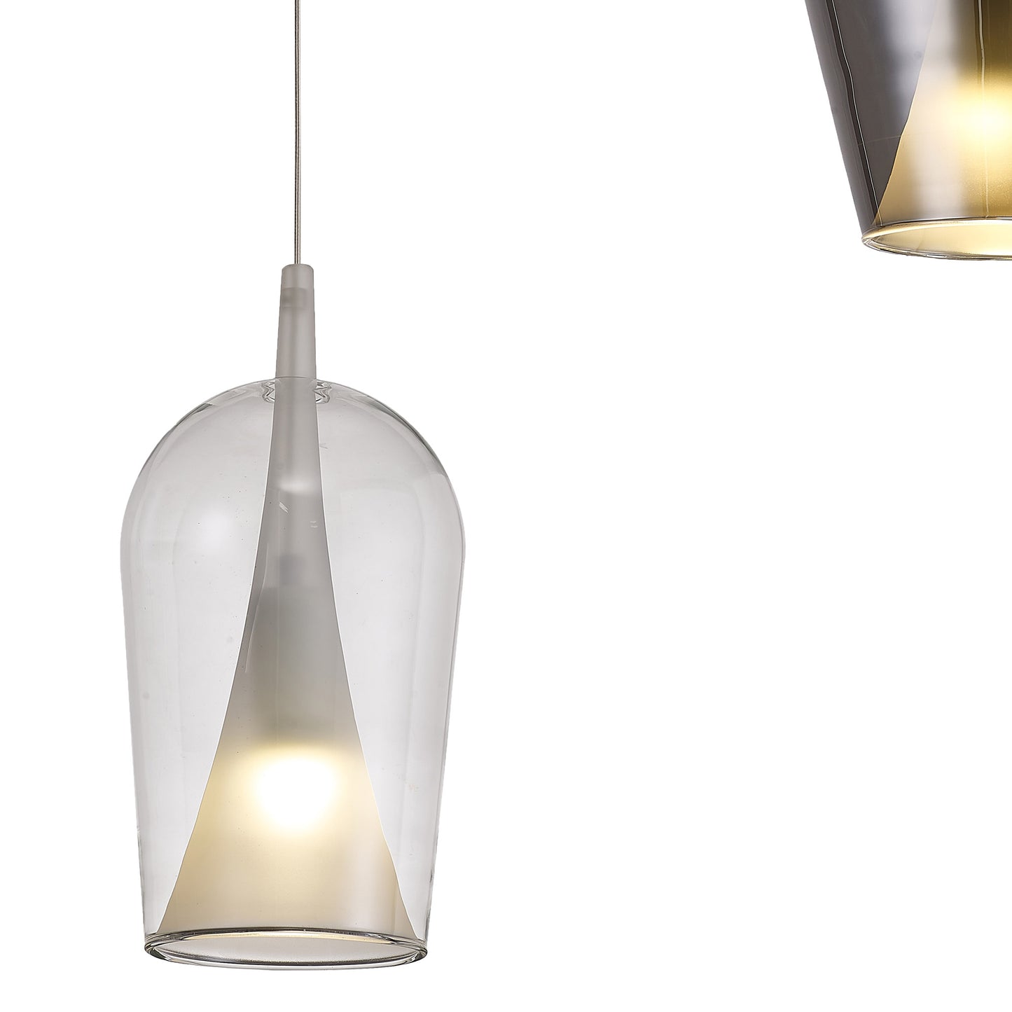 Elsa Pendant With Mixed Shades, 3 Light E27, Clear/Chrome/Bronze Glass With Frosted Inner Cone, Gold Frame by Mantra