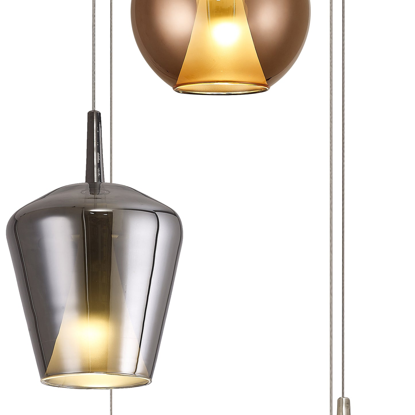 Elsa Pendant With Mixed Shades, 5 Light E27, Clear/Chrome/Bronze/Copper Glass With Frosted Inner Cone, Gold Frame by Mantra