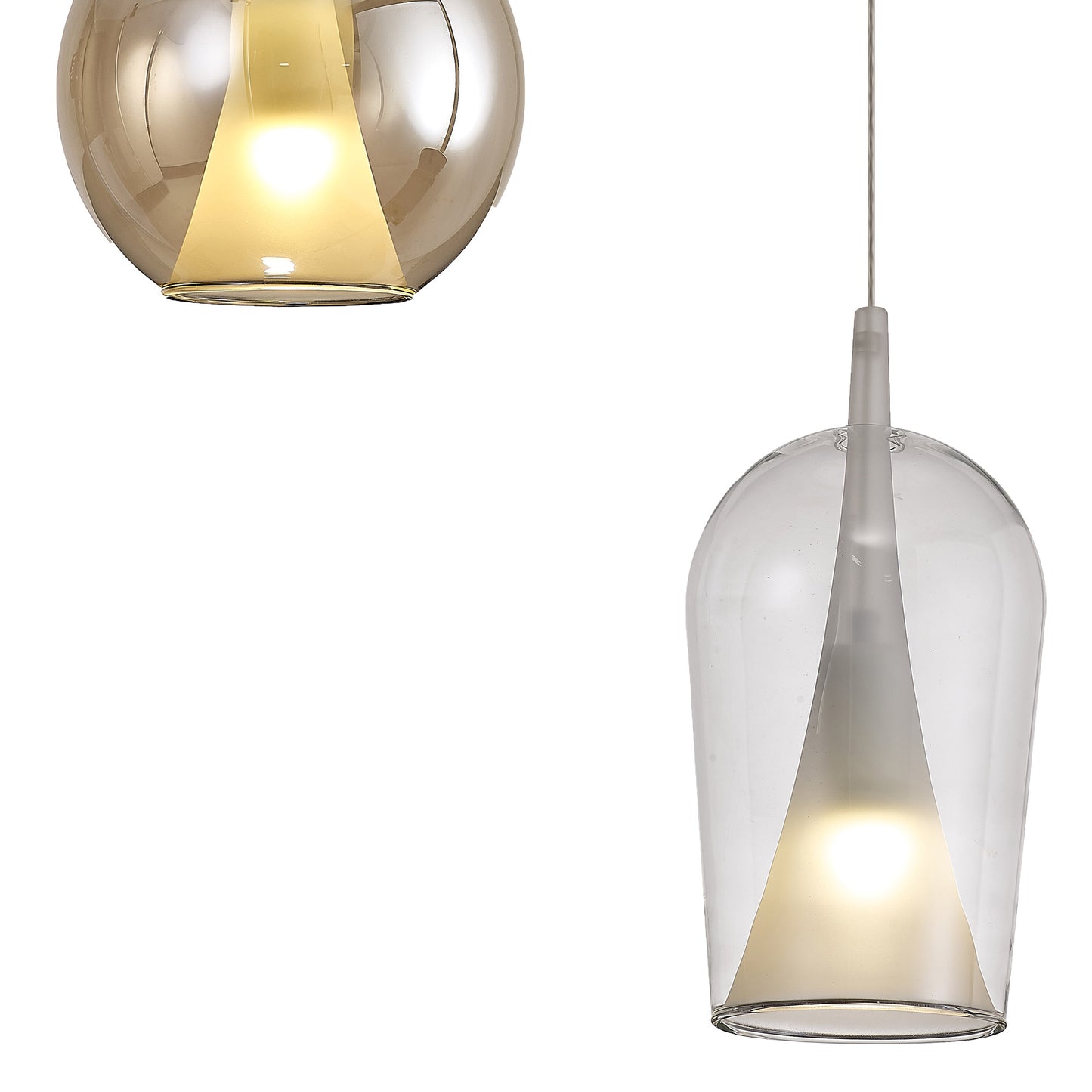 Elsa Pendant With Mixed Shades, 5 Light E27, Clear/Chrome/Bronze/Copper Glass With Frosted Inner Cone, Gold Frame by Mantra