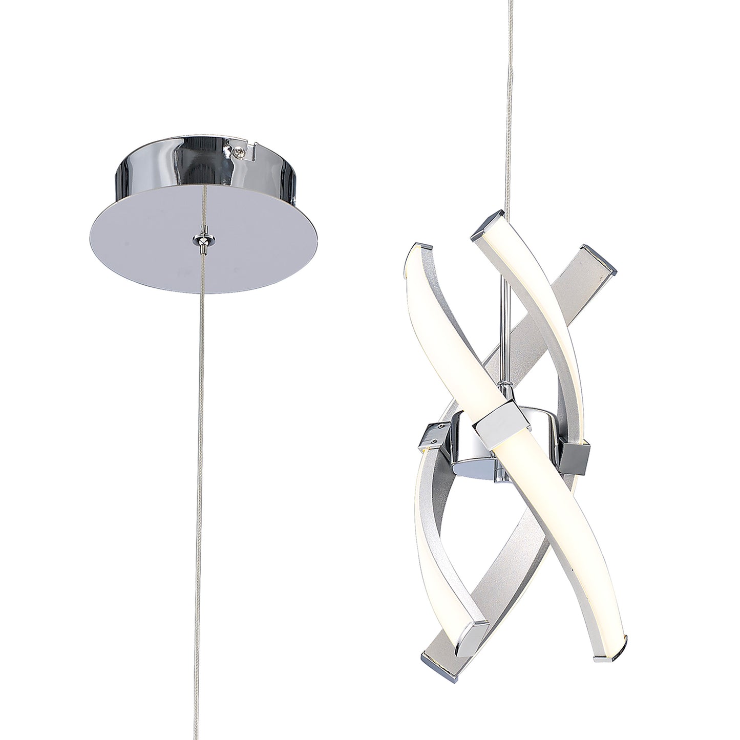 Espirales Pendant 1 Light 12W LED 3000K, 840lm, Silver/Frosted Acrylic/Polished Chrome, 3yrs Warranty by Mantra