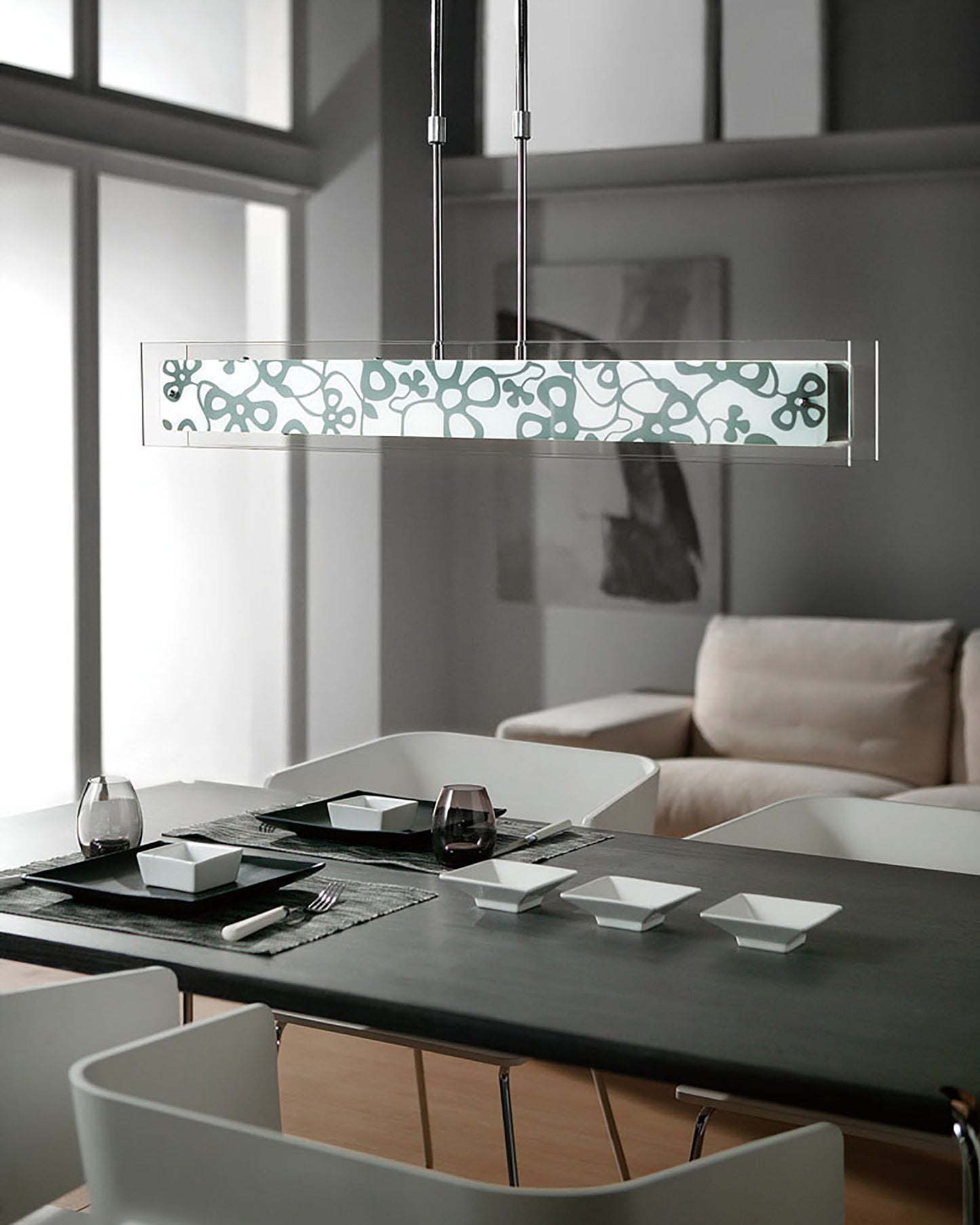 Euphoria Linear Pendant 2 Light T5, Polished Chrome, Opal White Glass, NOT LED, CFL Compatible by Mantra