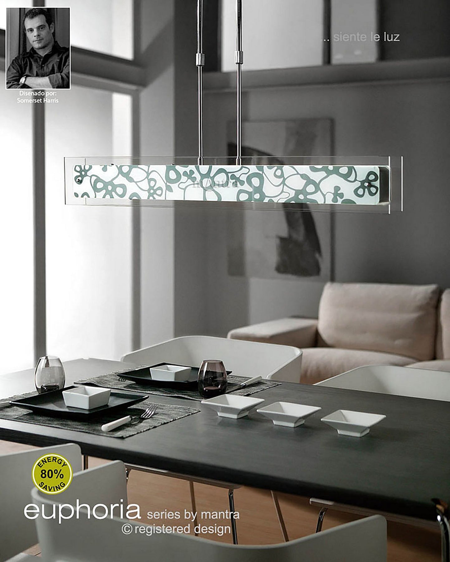 Euphoria Semi Flush 2 Light T5, Polished Chrome, Opal White Glass, NOT LED, CFL Compatible by Mantra