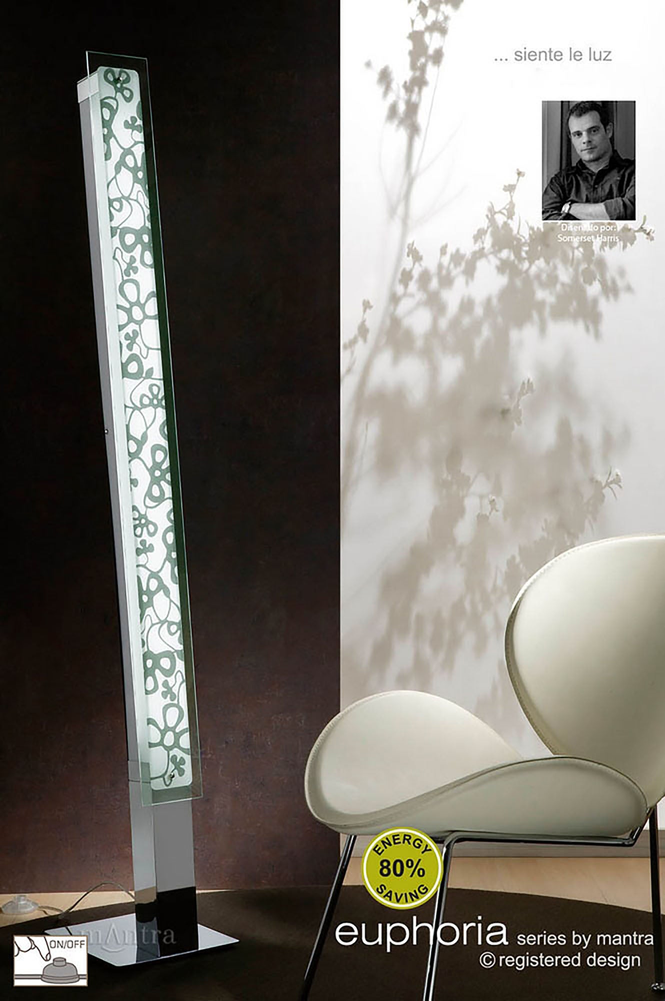 Euphoria Semi Flush 2 Light T5, Polished Chrome, Opal White Glass, NOT LED, CFL Compatible by Mantra