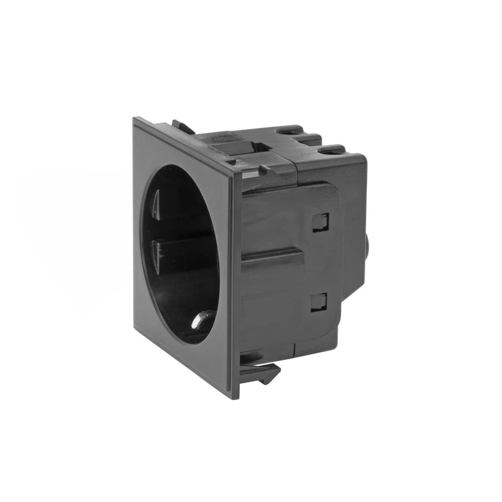 Black 16A Euro Socket Round Pin EM-Euro Module