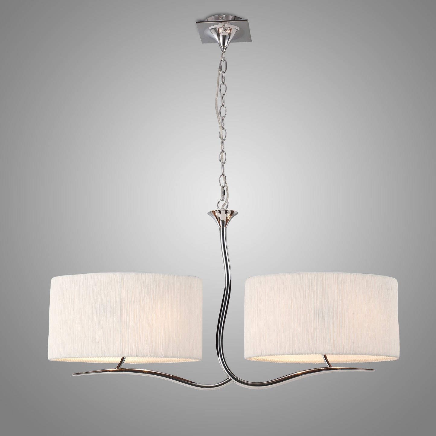 Eve Linear Pendant 2 Arm 4 Light E27, Polished Chrome With White Oval Shades by Mantra