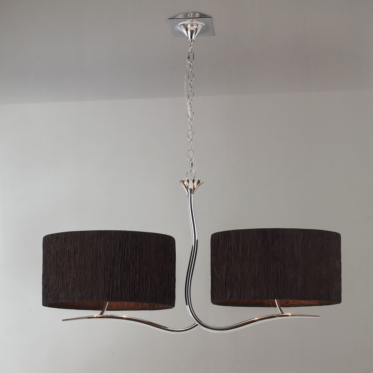 Eve Linear Pendant 2 Arm 4 Light E27, Polished Chrome With Black Oval Shades by Mantra