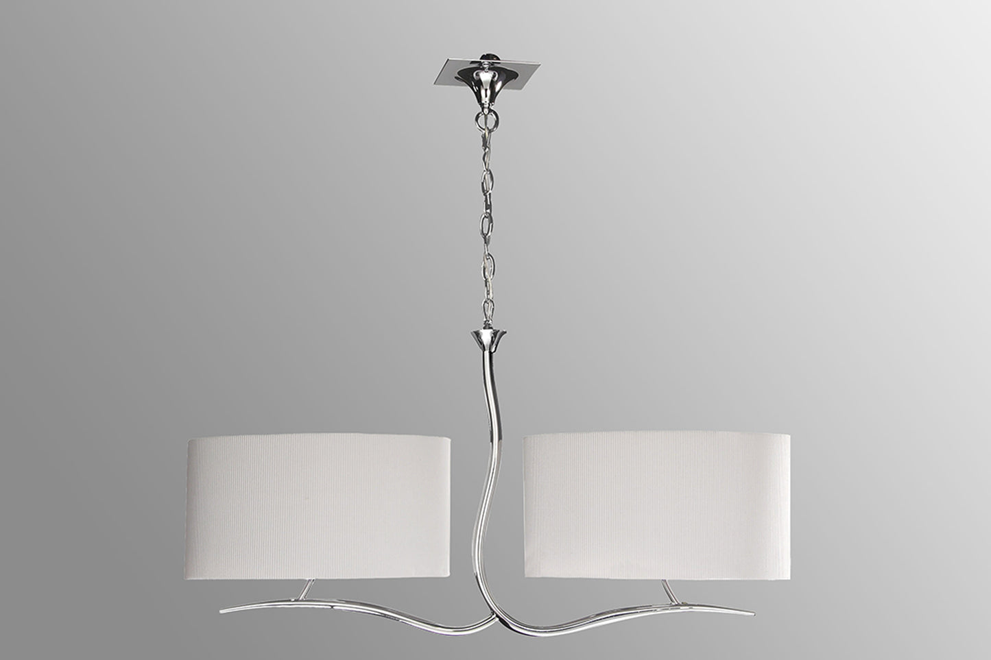 Eve Linear Pendant 2 Arm 4 Light E27, Polished Chrome With Spanish Corrugated White Oval Shades by Mantra