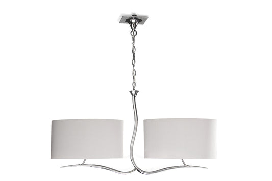 Eve Linear Pendant 2 Arm 4 Light E27, Polished Chrome With Spanish Corrugated White Oval Shades by Mantra