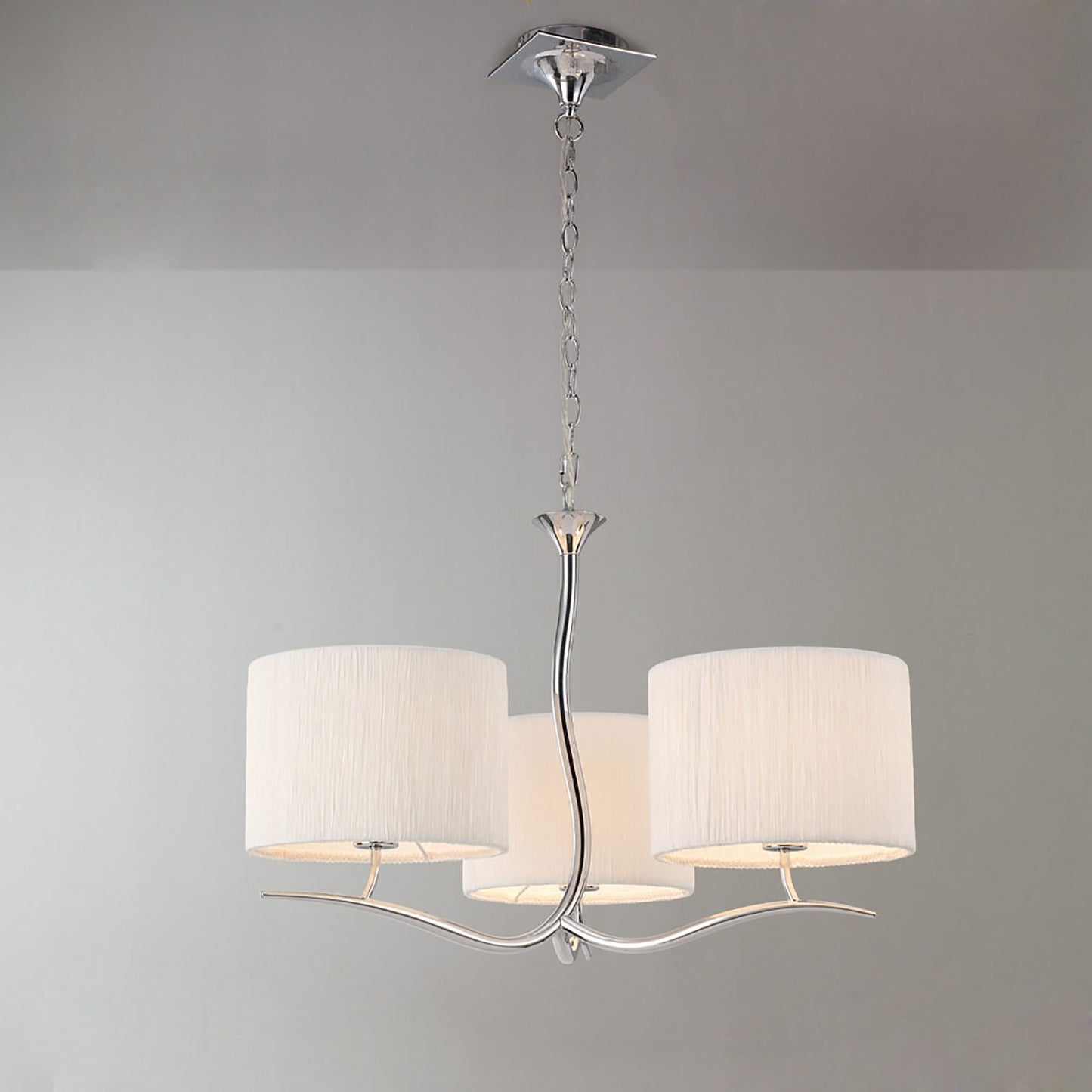 Eve Pendant 3 Light E27, Polished Chrome With White Round Shade by Mantra