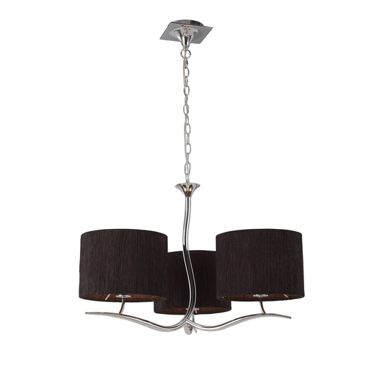 Eve Pendant 3 Light E27, Polished Chrome With Black Round Shades by Mantra