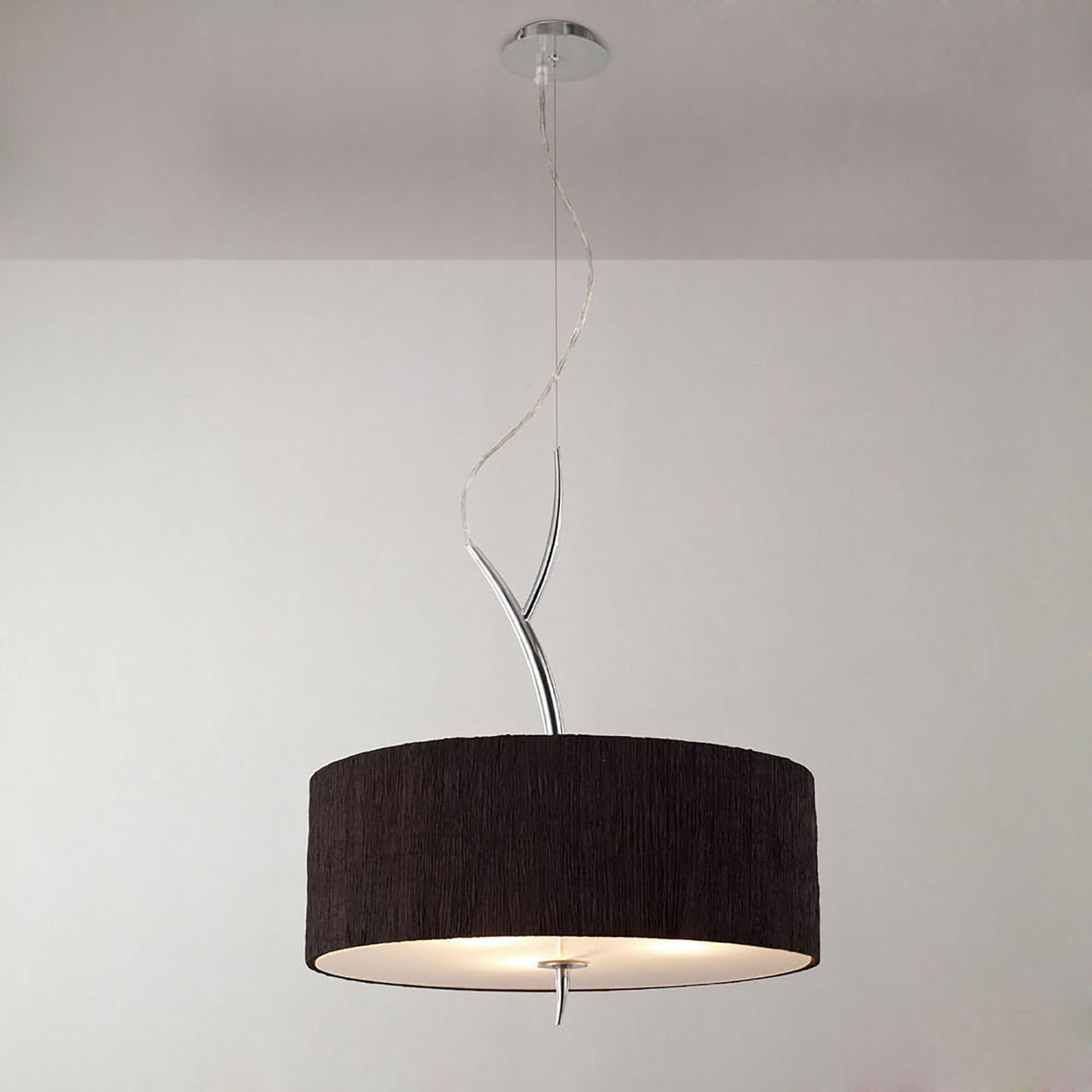 Eve Pendant 3 Light E27, Polished Chrome With Black Round Shade by Mantra