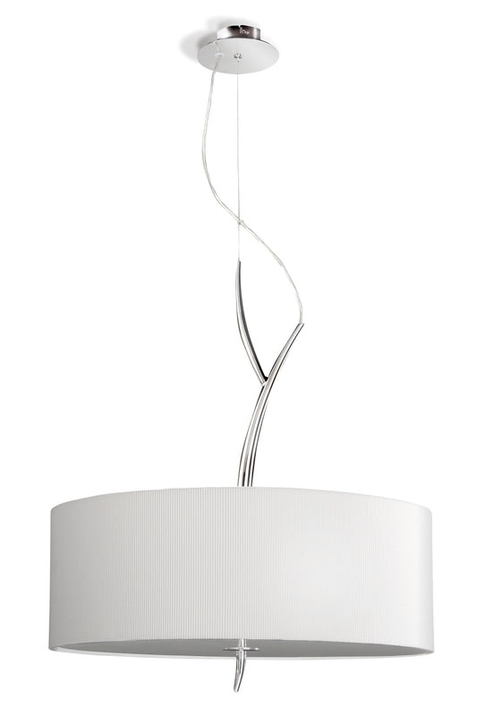 Eve Single Pendant 3 Light E27, Polished Chrome With Spanish Corrugated White Round Shade by Mantra