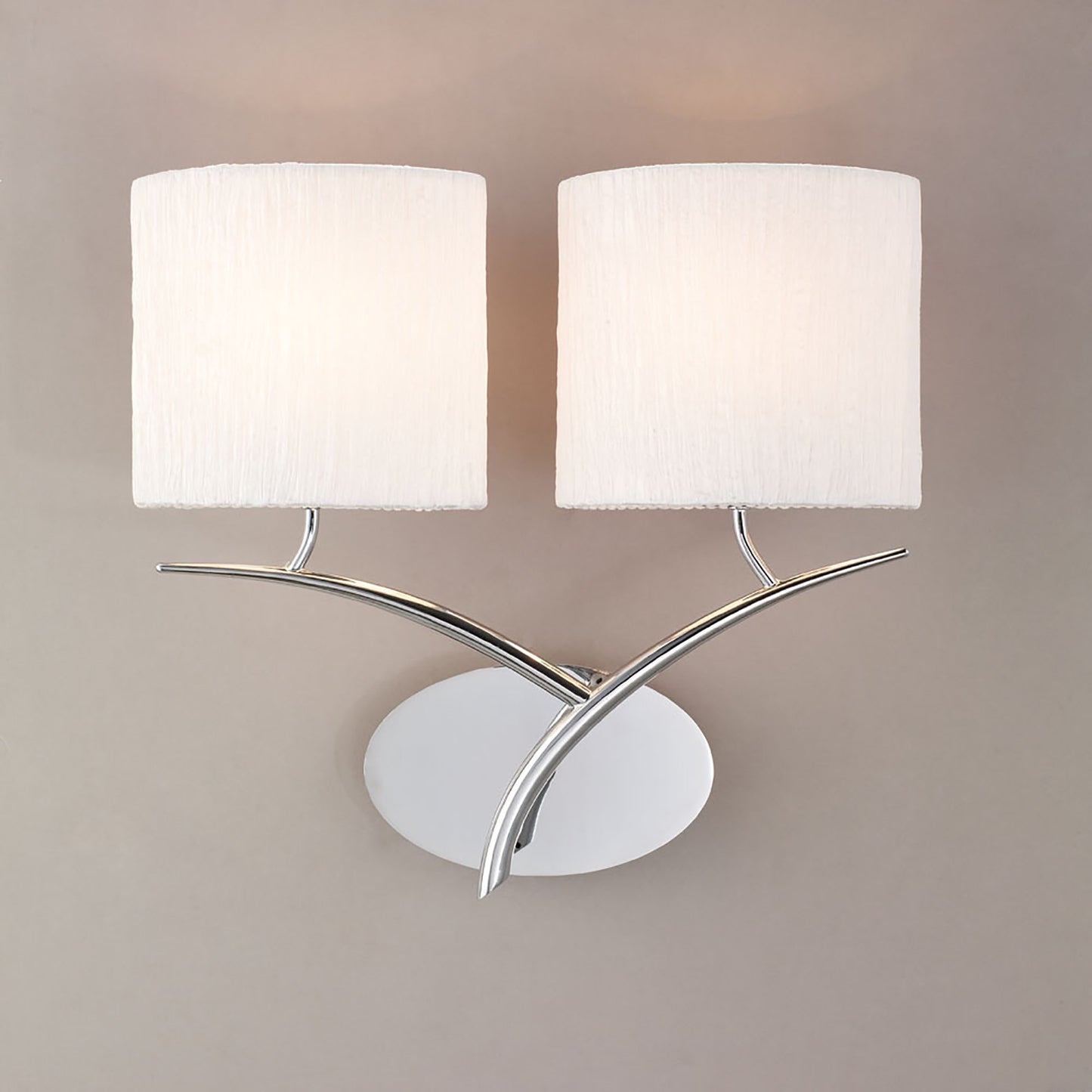 Eve Wall Lamp 2 Light E27, Polished Chrome With White Oval Shades by Mantra