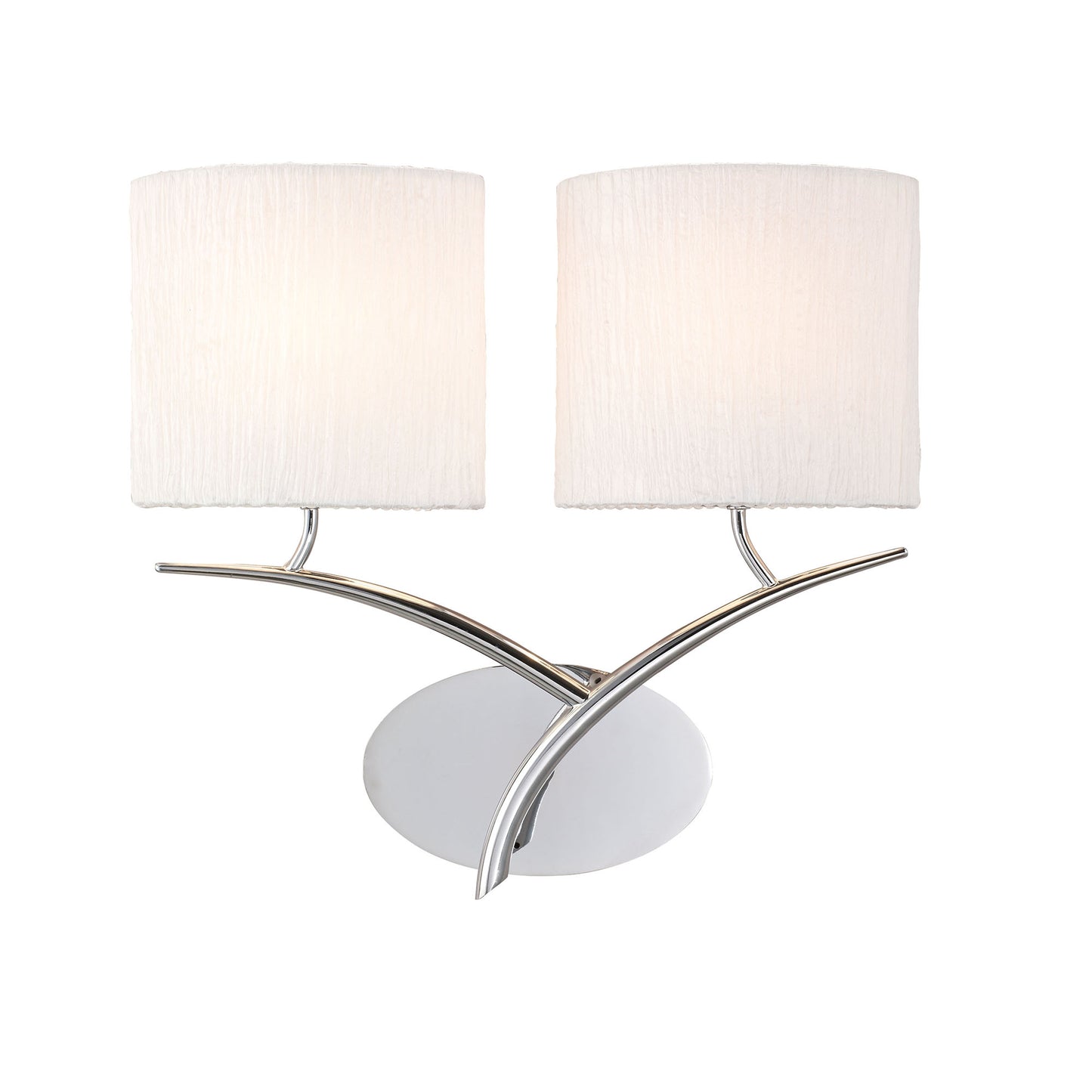 Eve Wall Lamp Switched 2 Light E27, Polished Chrome With White Oval Shades by Mantra