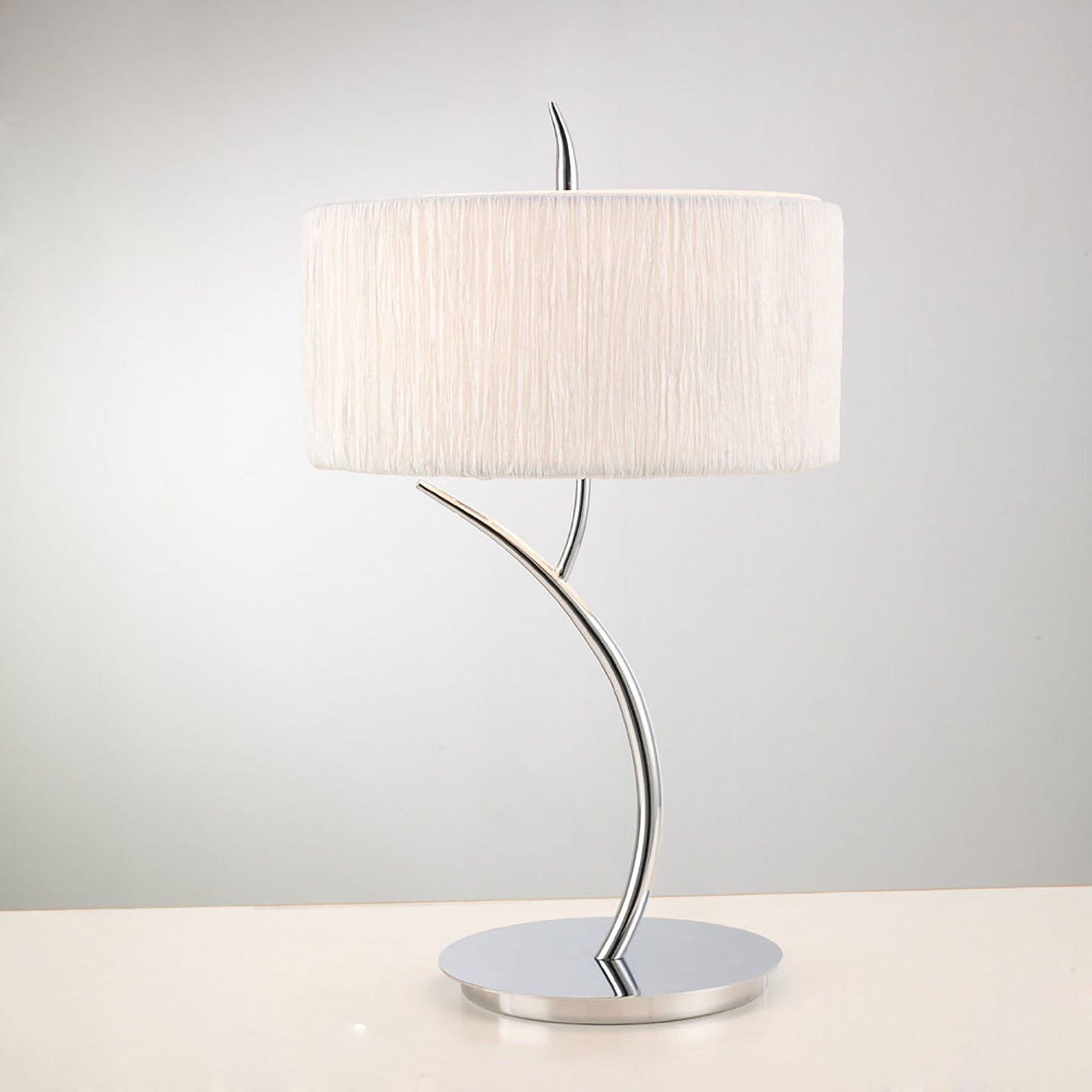 Eve Table Lamp 2 Light E27 Large, Polished Chrome With White Round Shade by Mantra