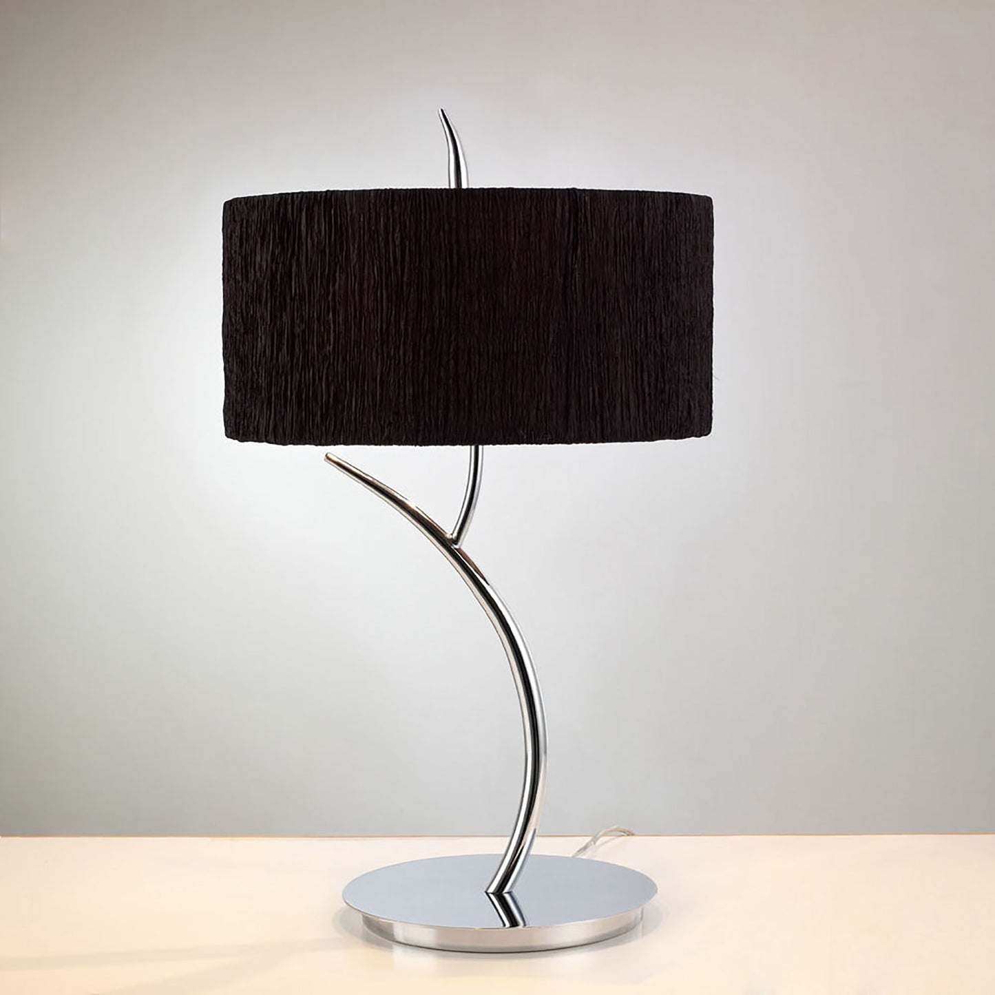 Eve Table Lamp 2 Light E27 Large, Polished Chrome With Black Round Shade by Mantra