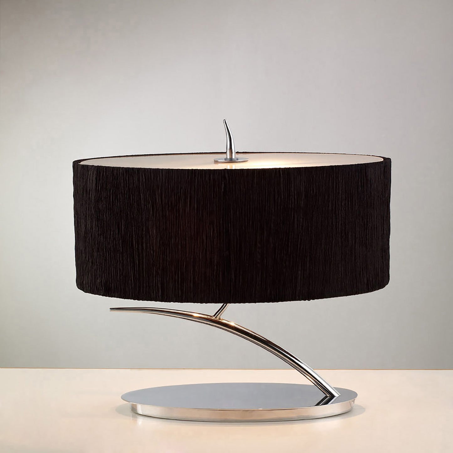 Eve Table Lamp 2 Light E27 Small, Polished Chrome With Black Oval Shade by Mantra