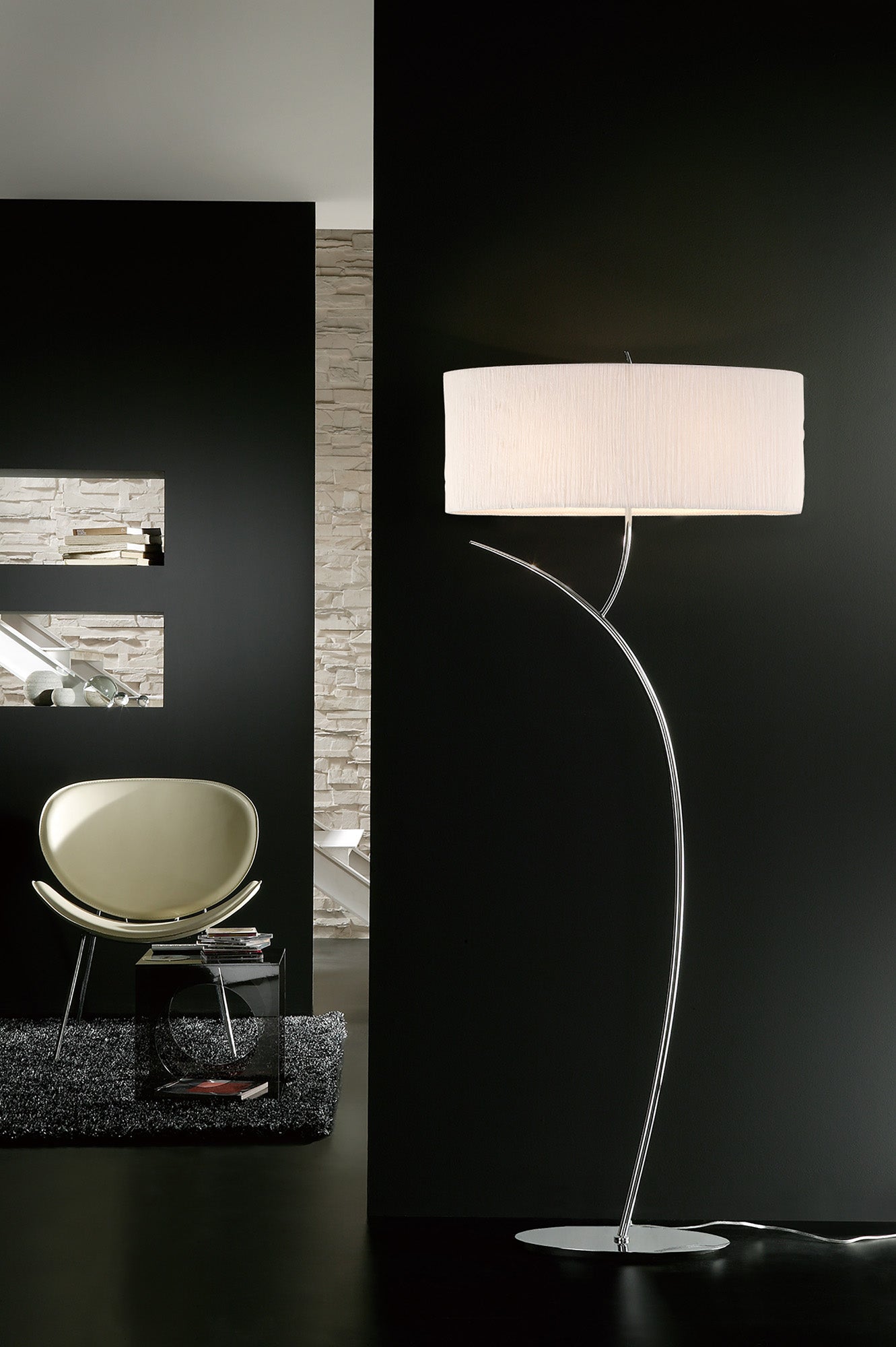 Eve Wall Lamp Switched 3 Light E27, Anthracite With Black Oval Shades by Mantra